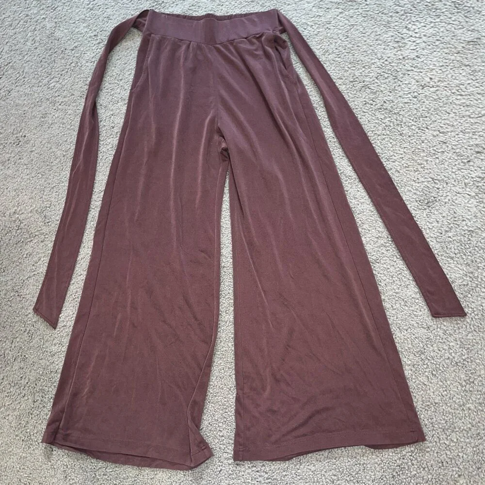 FABLETICS Criss Washed Tie Front Tricot Wide Leg Pants Burgundy - EUC - Size S - Picture 7 of 8